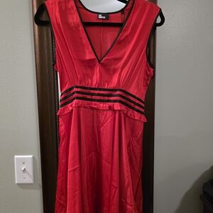 The Kooples Red V-Neck Mini Dress with Black Trim